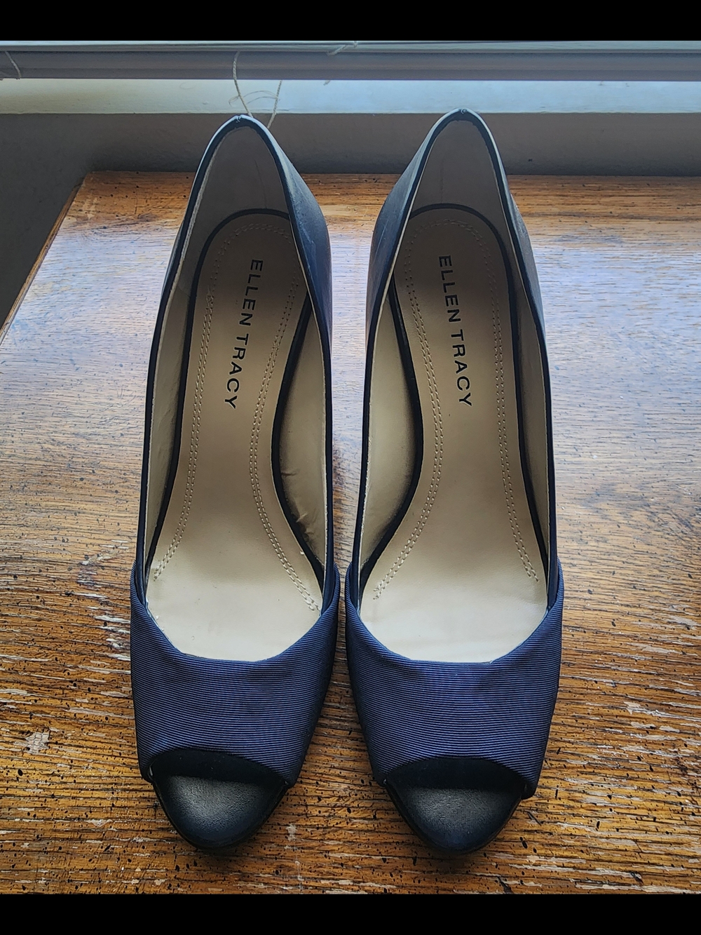 Ellen Tracy Patrick Navy Peep-Toe Pumps Heels - Size 7M